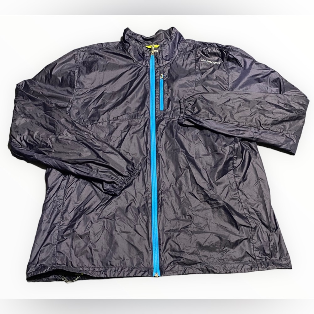 Men's Brooks Blue Lightweight Full Zip-Up Windbreaker Jacket sz Xl